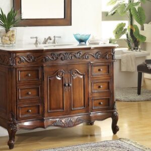 Chans Furniture CF-3882M-TK-56 Beckham 56 Inch Dark Cherry Bathroom Sink Vanity, Cream Marble Countertop