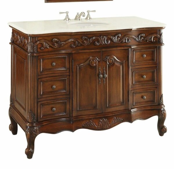 Chans Furniture CF-3882M-TK-56 Beckham 56 Inch Dark Cherry Bathroom Sink Vanity, Cream Marble Countertop