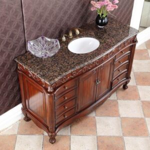 Chans Furniture CF-3882SB-TK-56 Beckham 56 Inch Cherry Bathroom Sink Vanity, Brown Granite Countertop