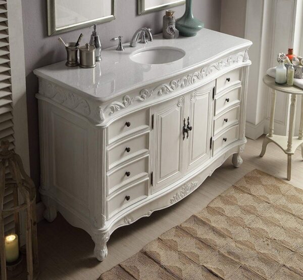 Chans Furniture CF-3882W-AW-56 Beckham 56 Inch Antique White Bathroom Sink Vanity