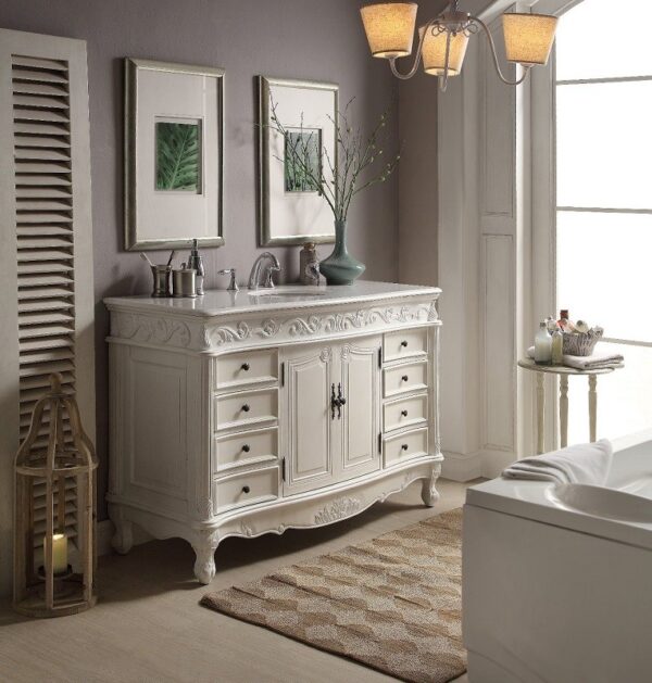 Chans Furniture CF-3882W-AW-56 Beckham 56 Inch Antique White Bathroom Sink Vanity