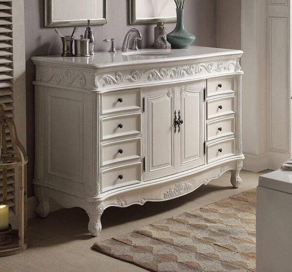 Chans Furniture CF-3882W-AW-56 Beckham 56 Inch Antique White Bathroom Sink Vanity