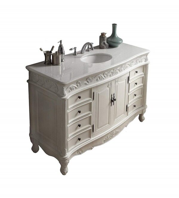 Chans Furniture CF-3882W-AW-56 Beckham 56 Inch Antique White Bathroom Sink Vanity