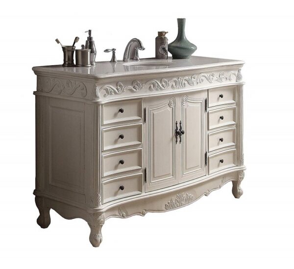 Chans Furniture CF-3882W-AW-56 Beckham 56 Inch Antique White Bathroom Sink Vanity