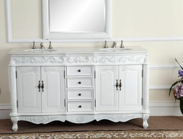 Chans Furniture CF-3882W-AW-64 Beckham 64 Inch Antique White Bathroom Double Sink Vanity