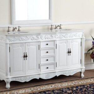 Chans Furniture CF-3882W-AW-64 Beckham 64 Inch Antique White Bathroom Double Sink Vanity