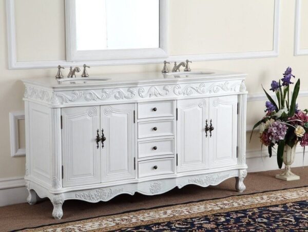 Chans Furniture CF-3882W-AW-64 Beckham 64 Inch Antique White Bathroom Double Sink Vanity