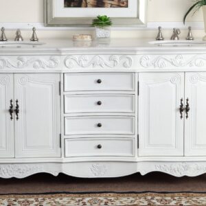 Chans Furniture CF-3882W-AW-72 Beckham 72 Inch Antique White Bathroom Double Sink Vanity