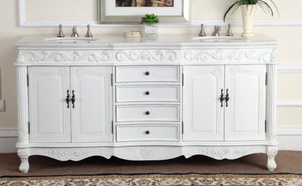 Chans Furniture CF-3882W-AW-72 Beckham 72 Inch Antique White Bathroom Double Sink Vanity