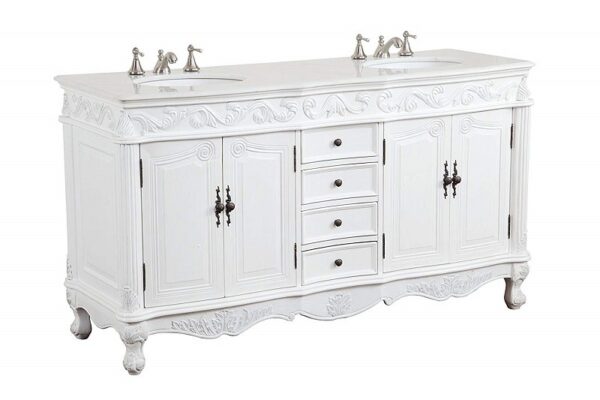 Chans Furniture CF-3882W-AW-72 Beckham 72 Inch Antique White Bathroom Double Sink Vanity