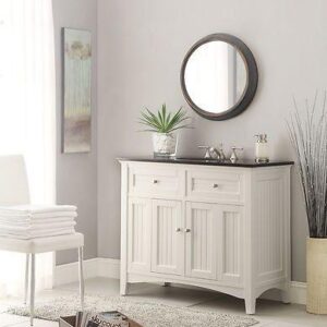 Chans Furniture GD-47532GT Thomasville 42 Inch White Bathroom Sink Vanity, Black Granite Countertop