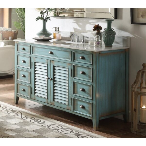 Chans Furniture CF-66323BU-60 60 Inches Abbeville Single Sink Bathroom Vanity In Distressed Blue