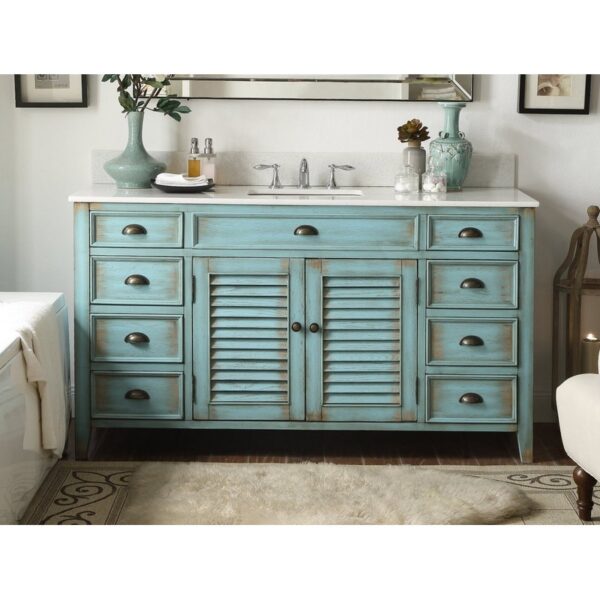 Chans Furniture CF-66323BU-60 60 Inches Abbeville Single Sink Bathroom Vanity In Distressed Blue