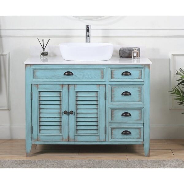 Chans Furniture CF-78881BU Abbeville 42 Inch Vessel Sink Vanity - Distressed Blue