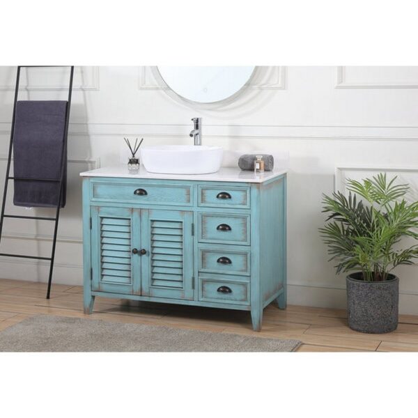 Chans Furniture CF-78881BU Abbeville 42 Inch Vessel Sink Vanity - Distressed Blue