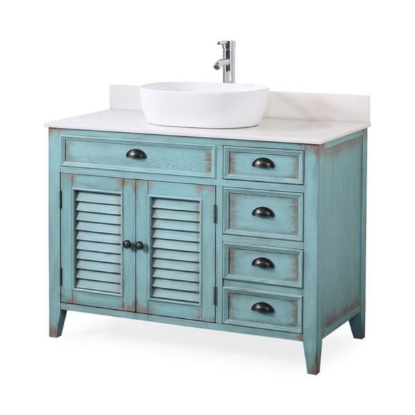 Chans Furniture CF-78881BU Abbeville 42 Inch Vessel Sink Vanity - Distressed Blue