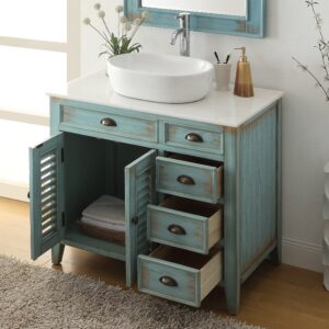 Chans Furniture ZK-78886BU 38 Inch Benton Collection Distress Blue Abbeville Vessel Sink Bathroom Vanity