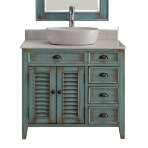 Chans Furniture ZK-78886BU 38 Inch Benton Collection Distress Blue Abbeville Vessel Sink Bathroom Vanity