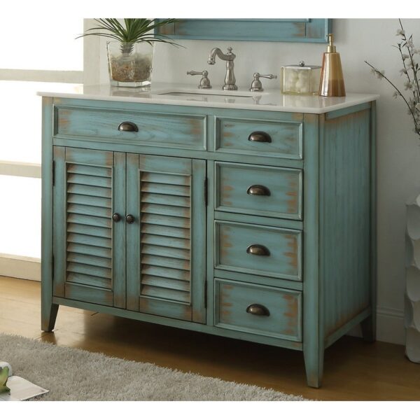 Chans Furniture CF-78888BU 42 Inches Benton Collection Abbeville Single Sink Bathroom Vanity In Distressed Blue