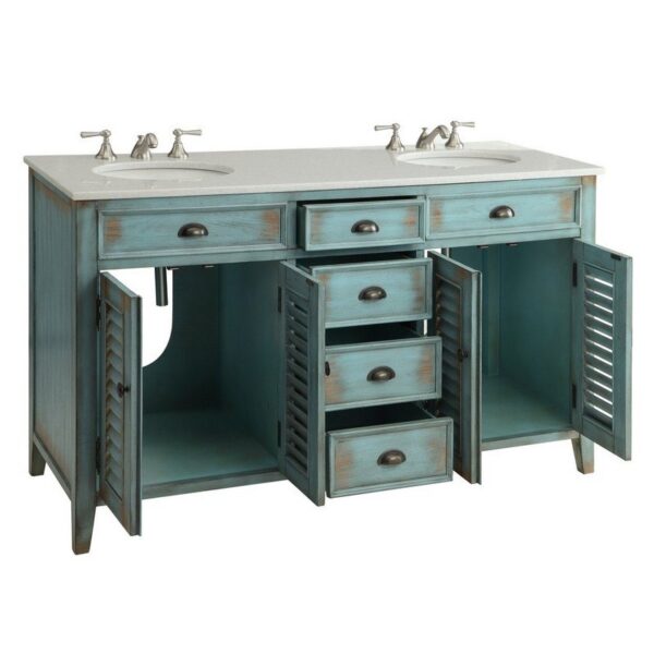 Chans Furniture CF-88323BU-60 Abbeville 60 Inch Distressed Blue Bathroom Double Sink Vanity