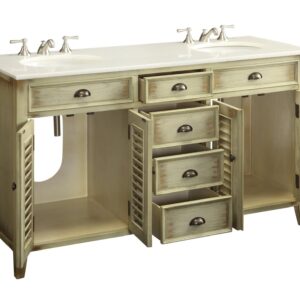 Chans Furniture CF-88324W-60 Abbeville 60 Inch Distressed Beige Bathroom Double Sink Vanity