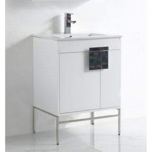 Chans Furniture CL-101WH-24ZI 24 Inch Tennant Kuro Minimalistic White Bathroom Vanity