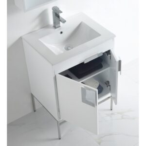 Chans Furniture CL-101WH-24ZI 24 Inch Tennant Kuro Minimalistic White Bathroom Vanity