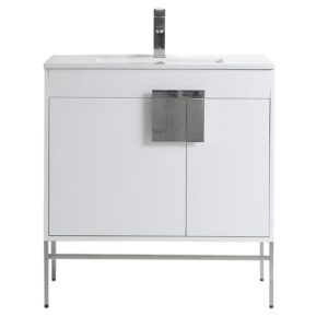 Chans Furniture CL-101WH-32ZI 32 Inch Tennant Brand Kuro Minimalistic White Bathroom Vanity