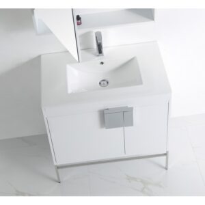 Chans Furniture CL-101WH-32ZI 32 Inch Tennant Brand Kuro Minimalistic White Bathroom Vanity