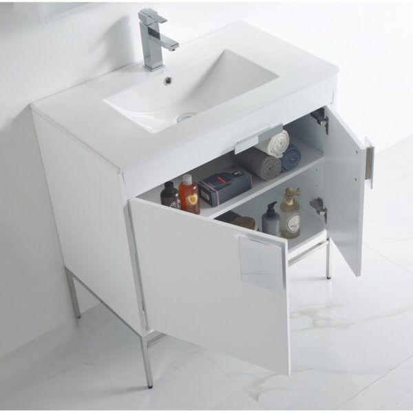 Chans Furniture CL-101WH-32ZI 32 Inch Tennant Brand Kuro Minimalistic White Bathroom Vanity