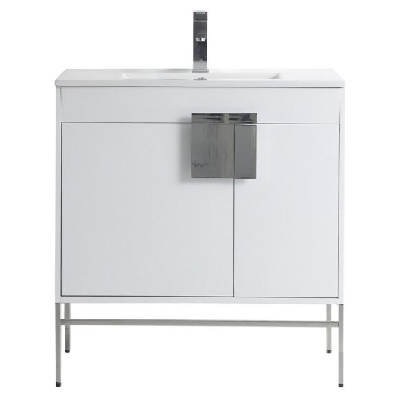 Chans Furniture CL-101WH-32ZI 32 Inch Tennant Brand Kuro Minimalistic White Bathroom Vanity