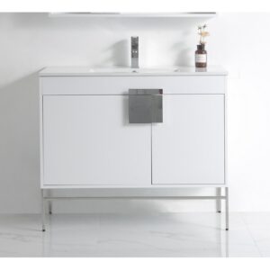 Chans Furniture CL-101WH-40ZI 40 Inch Tennant Brand Kuro Minimalistic White Bathroom Vanity