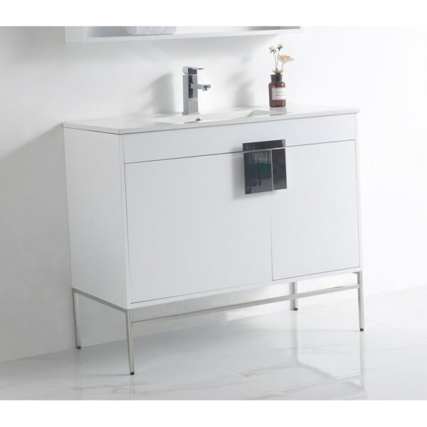 Chans Furniture CL-101WH-40ZI 40 Inch Tennant Brand Kuro Minimalistic White Bathroom Vanity