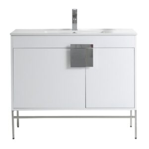 Chans Furniture CL-101WH-40ZI 40 Inch Tennant Brand Kuro Minimalistic White Bathroom Vanity