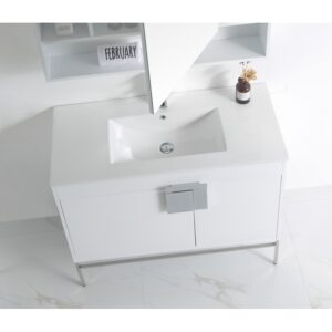 Chans Furniture CL-101WH-40ZI 40 Inch Tennant Brand Kuro Minimalistic White Bathroom Vanity