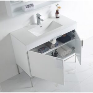 Chans Furniture CL-101WH-40ZI 40 Inch Tennant Brand Kuro Minimalistic White Bathroom Vanity