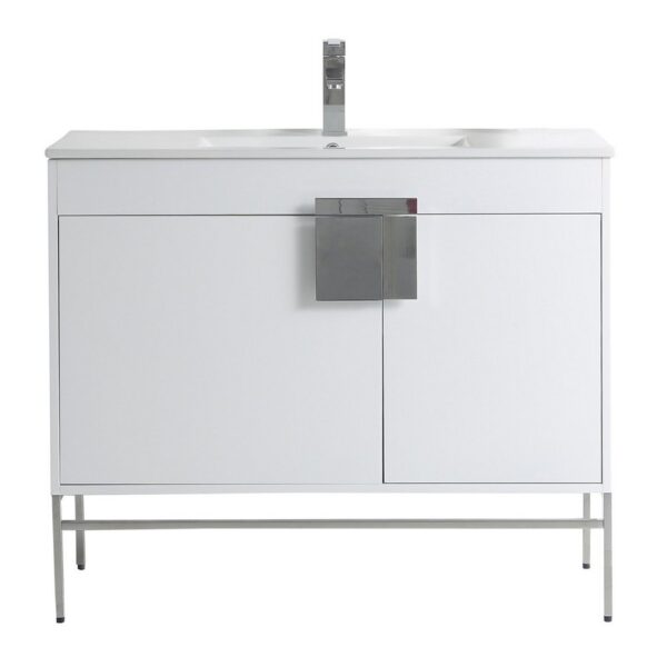 Chans Furniture CL-101WH-40ZI 40 Inch Tennant Brand Kuro Minimalistic White Bathroom Vanity