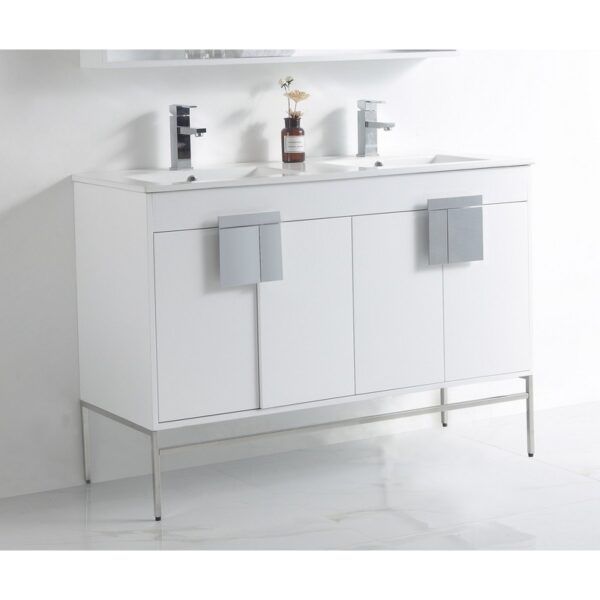 Chans Furniture CL-101WH-47QD 47 Inch Tennant Brand Kuro Minimalistic White Double Bathroom Vanity