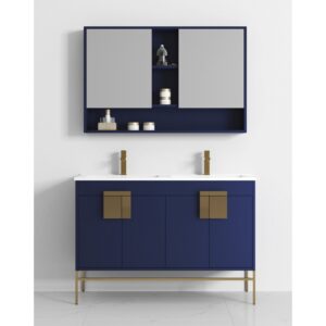 Chans Furniture CL-108NB-47QD 47 Inches Tennant Brand Kuro Minimalistic Double Bathroom Vanity In Navy Blue