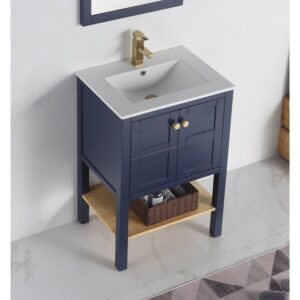 Chans Furniture CL-208NB-24 24 Inches Tennant Brand Arola Small Slim Narrow Bathroom Vanity In Navy Blue