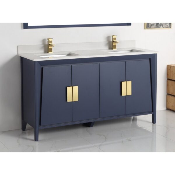 Chans Furniture CL-22NB60-QT 60 Inches Larvotto Contemporary Double Sink Bathroom Vanity In Navy Blue