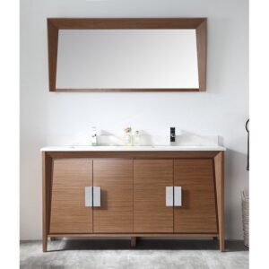 Chans Furniture CL-22WV60-QT 60 Inches Larvotto Contemporary Double Sink Bathroom Vanity In Light Wheat