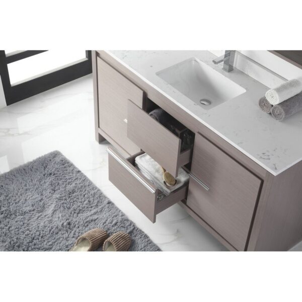 Chans Furniture CL10-GO60-QZ 60 Inch Tennant Brand VIARA Modern Style Bathroom Sink Vanity with Quartz Counter Top in Gray Oak