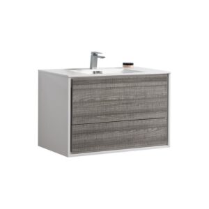 Kubebath DL36 De Lusso 36 Inch Wall Mount Single Sink Bath Vanity