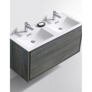 Kubebath DL48D De Lusso 48 Inch Wall Mount Double Sink Bath Vanity