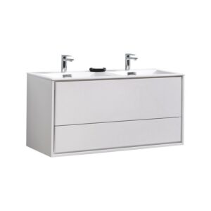 Kubebath DL48D De Lusso 48 Inch Wall Mount Double Sink Bath Vanity