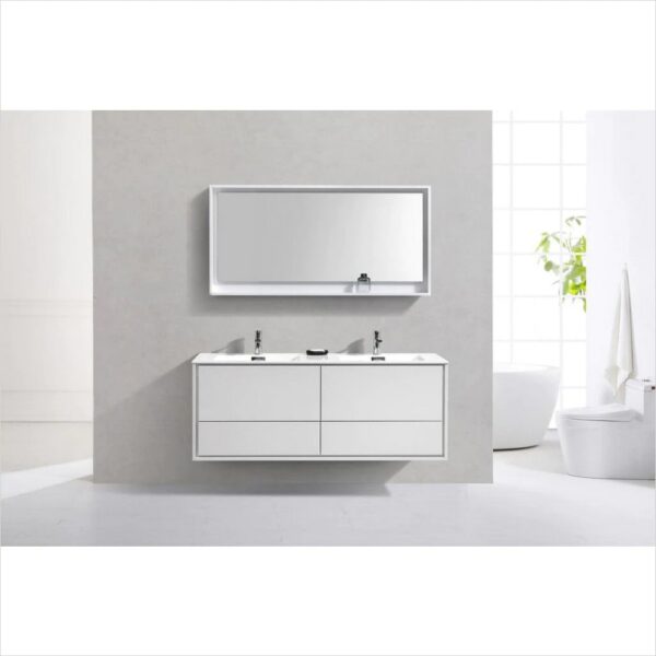 Kubebath DL60D De Lusso 59 Inch Wall Mount Double Sink Bathroom Vanity