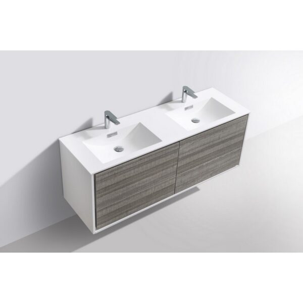 Kubebath DL60D De Lusso 59 Inch Wall Mount Double Sink Bathroom Vanity