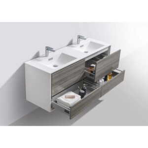 Kubebath DL60D De Lusso 59 Inch Wall Mount Double Sink Bathroom Vanity