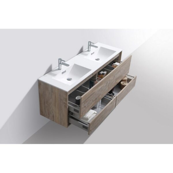 Kubebath DL60D De Lusso 59 Inch Wall Mount Double Sink Bathroom Vanity